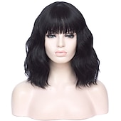 abordables Perruques Synthétiques Sans Bonnet-perruques vertes pour femmes perruques cosplay pour femmes bobo vert rouge bleu violet orange noir rose perruque courte perruque synthétique bouclée avec une frange perruques de fête de noël