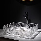 abordables Éviers-Le lavabo rectangulaire en verre moulé sous pression d&#039;art transparent de luxe léger moderne avec évier de robinet