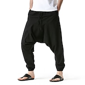 billiga Retro-Herr Harem Linne Byxor Långbyxor Sommarbyxor Säckiga byxor Snörning Släpp grenen Slät Fullängd Ledigt Dagligen Etnisk Stil Boho Lös passning Svart Marinblå