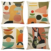 cheap Abstract Style-Cushion Cover 4PCS Soft Decorative Square Throw Pillow Cover Cushion Case Pillowcase for Sofa Bedroom  Superior Quality Machine Washable Faux Linen Cushion for Sofa Couch Bed Chair