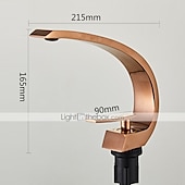 abordables Clásico-Grifo de latón para lavabo de baño, juego central con forma de curva de oro rosa, juego de grifo de un solo orificio con agua fría y caliente