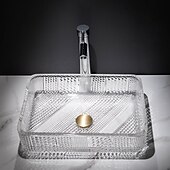 abordables Éviers-Le lavabo rectangulaire en verre moulé sous pression d&#039;art transparent de luxe léger moderne avec évier de robinet