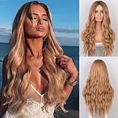 economico Parrucche trendy sintetiche-parrucche grigie per le donne parrucche sintetiche parrucche lunghe ondulate per le donne parrucca laterale parte naturale resistente al calore capelli del partito ombre parrucche bionde brizilan