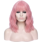 abordables Perruques Synthétiques Sans Bonnet-perruques vertes pour femmes perruques cosplay pour femmes bobo vert rouge bleu violet orange noir rose perruque courte perruque synthétique bouclée avec une frange perruques de fête de noël