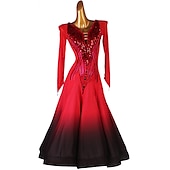 cheap Ballroom Dancewear-Ballroom Dance Dress Crystals / Rhinestones Sequins Women&#039;s Performance Training Long Sleeve Chiffon Chinlon Mesh