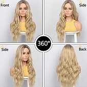 economico Parrucche trendy sintetiche-parrucche grigie per le donne parrucche sintetiche parrucche lunghe ondulate per le donne parrucca laterale parte naturale resistente al calore capelli del partito ombre parrucche bionde brizilan