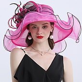 お買い得  パーティーハット-ファシネーター 帽子 ヘッドウェア オーガンザ  ポリアミド バケットハット ストローハット サンハット カジュアルホリデー レディースデイ メルボルンクップ カクテル フェザーアップリケ付きヘッドピース 帽子 レースデイドレス
