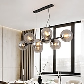 abordables Luces de isla-lámpara colgante led isla de luz bronce negro cobre moderno comedor nórdico lámpara de dormitorio sala de estar minimalista lámpara de burbuja molecular de vidrio de frijol mágico 110cm