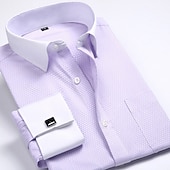 cheap Men&#039;s Dress Shirts-Men&#039;s Dress Shirt Non Iron Shirt French Cuff Shirt Collared Shirt Graphic Prints Wedding Street Pink Blue Purple Long Sleeve Turndown Spring &amp; Summer Clothing Apparel Button-Down