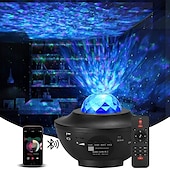 abordables Proyector de la lámpara  y proyector láser-Proyector de galaxia led, luz nocturna, ola oceánica, proyección de estrellas con altavoz de música bluetooth, control remoto, 10 colores, 21 modos de iluminación, niveles de brillo ajustables para