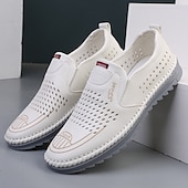 abordables Chaussures sans lacets &amp; mocassins-Mocassins blancs respirants à enfiler pour hommes – chaussures de marche décontractées et légères avec design creux pour les voyages d&#039;été et le quotidien