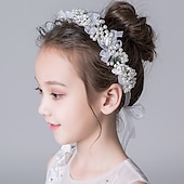 preiswerte Haarreifen &amp; Tiaras-niedliche Prinzessin Hochzeit Kopfbedeckung Blume Hochzeit Haarzubehör Perle Strass Stirnband Braut Hochzeit Diademe für Blumenmädchen und Frauen
