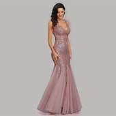abordables Robes de fête-Robe de soirée sirène dorée en sequins pour les invités de mariage tenue de fête longueur au sol sans manches décolleté en V masque robe à impressionner