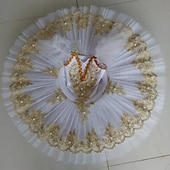 preiswerte Ballettbekleidung-Ballett Tutu Kleid Kleid Imitationsperle Spitze Print Mädchen Ausbildung Leistung Ärmellos Hoch Spitze Tüll