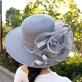 cheap Party Hats-Hats Headwear Straw Hats Tulle Straw Bucket Hat Straw Hat Sun Hat Casual Holiday Melbourne Cup Cocktail Royal Astcot Vintage Style Elegant Beach With Appliques Flower Headpiece Headwear