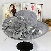cheap Party Hats-Hats Headwear Straw Hats Tulle Straw Bucket Hat Straw Hat Sun Hat Casual Holiday Melbourne Cup Cocktail Royal Astcot Vintage Style Elegant Beach With Appliques Flower Headpiece Headwear