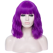 abordables Perruques Synthétiques Sans Bonnet-perruques vertes pour femmes perruques cosplay pour femmes bobo vert rouge bleu violet orange noir rose perruque courte perruque synthétique bouclée avec une frange perruques de fête de noël
