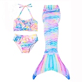 voordelige Zeemeermin badpak-Kinderen Voor meisjes 3 stuks Zeemeermin zwemkleding Badmode Bikini Strand Zwemmen Geometrisch Actief leuke Style Badpakken 3-10 jaar Zomer Rood Regenboog