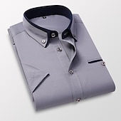 abordables Camisas con botones para hombre-Hombre Camisa para Vestido Camisa con botones Camisa sin planchar Camisa de cuello Plano Boda Trabajo Rosa Claro Blanco Rojo Caqui Manga Corta Cuello Todas las Temporadas Ropa