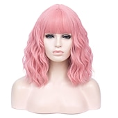 abordables Perruques Synthétiques Sans Bonnet-perruques vertes pour femmes perruques cosplay pour femmes bobo vert rouge bleu violet orange noir rose perruque courte perruque synthétique bouclée avec une frange perruques de fête de noël