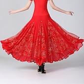 cheap Practice Wear-Ballroom Dance Skirts Printing Pure Color Ruffle Women&#039;s Performance Training High Polyester