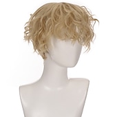 cheap Mens Wigs-Brown Wigs for Men Short Curly Synthetic Hair Wigs for Men Boy Costume Cosplay Party Natural Black Heat Resistant Fake Hair
