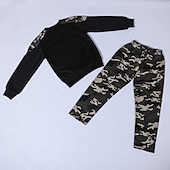 billiga Kläder för pojkar-Pojkar 3D Färgblock Mönster Kamuflasje Sweatshirt &amp; Sweatpants Set Byxset Klädesset Långärmad Grundläggande Ledigt Småbarn 3-12 år Skola Utomhussport Smal