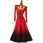 cheap Ballroom Dancewear-Ballroom Dance Dress Crystals / Rhinestones Sequins Women&#039;s Performance Training Long Sleeve Chiffon Chinlon Mesh