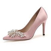 cheap Semi-Formal-Women&#039;s Pink Satin High Heels – Elegant Rhinestone Embellished Pumps for Bride, Weddings, and Special Occasions