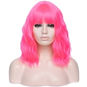 abordables Perruques Synthétiques Sans Bonnet-perruques vertes pour femmes perruques cosplay pour femmes bobo vert rouge bleu violet orange noir rose perruque courte perruque synthétique bouclée avec une frange perruques de fête de noël