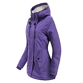 cheap Puffer&amp;Parka-Women&#039;s Parka Street Fall Winter Puffer Jacket Long Coat Windproof Warm 3 in 1 Loose Casual Sports Jacket Long Sleeve Solid Color Zipper Purple Blushing Pink Waterpoof Daily Wear Down Parkas  Lined