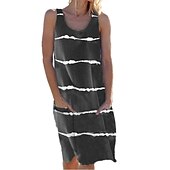 levne Sundresses-Dámské Midi šaty Úpletové šaty Na běžné nošení Běžný Proužky Bez rukávů Černá Bílá Fialová Armádní zelená Léto Jaro
