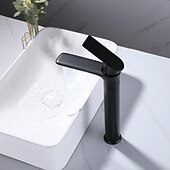 abordables Classiques-Lavabo de salle de bain grand robinet style robuste poignée unique un trou cuve de bain évier robinet de montage sur pont bassin chaud et froid mitigeur de lavabo robinets de lavabo en laiton noir mat