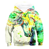billiga Flickans 3D-tecknad film-Flickor 3D Geometrisk Färgblock Knytbatik Huvtröja och sweatshirt Långärmad 3D-tryck Aktiv Grundläggande Barn Småbarn