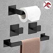 levne Sada koupelnových doplňků-koupelnový doplněk držák na toaletní papír / háček na župan a tyč na ručníky nový design samolepicí nerezová ocel nástěnná matná černá
