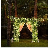 levne Sluneční řetězová světla-LED String Light IP65 Vodotěsná solární energie Venkovní LED String Závěsná světla Umělá venkovní břečťanová listová Rostliny pro zahradní plot Nástěnná závěsná dekorace Teplá bílá 8 Režim osvětlení