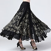 cheap Practice Wear-Ballroom Dance Skirts Printing Pure Color Ruffle Women&#039;s Performance Training High Polyester
