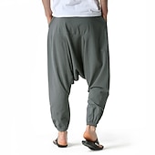 billiga Retro-Herr Joggare Linne Byxor Långbyxor Sommarbyxor Harem byxor Snörning Elastisk midja Opressade byxor Slät Utomhus Sport Knelängd Hem Dagligen Helgdag Boho Hippie Lös passning Svart Marinblå