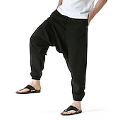billiga Retro-Herr Harem Linne Byxor Långbyxor Sommarbyxor Säckiga byxor Snörning Släpp grenen Slät Fullängd Ledigt Dagligen Etnisk Stil Boho Lös passning Svart Marinblå