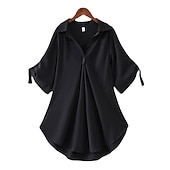 abordables Hauts Unis pour Femmes-chemisier femme streetwear décontracté couleur unie demi manches hauts réguliers col de chemise travail quotidien week-end noir blanc jaune rouge printemps automne