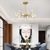 economico Lampadari-ha condotto la luce del pendente 27 36 45 54 teste lampadario firefly ha condotto l&#039;illuminazione a sospensione lampada a soffitto postmoderna lampada a sospensione ramo in oro rosa lampadario a led