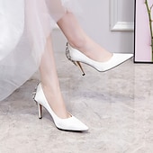 tanie Formalny-damskie buty ślubne buty dla nowożeńców druhna sukienka biurowa eleganckie białe czerwone ciemnoniebieskie imitacje dżetów kryształowa satyna szpiczasty nosek buty na wysokim obcasie walentynki prezenty wesele rocznica