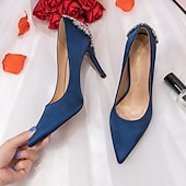 tanie Formalny-damskie buty ślubne buty dla nowożeńców druhna sukienka biurowa eleganckie białe czerwone ciemnoniebieskie imitacje dżetów kryształowa satyna szpiczasty nosek buty na wysokim obcasie walentynki prezenty wesele rocznica