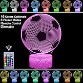billige Dekorative lys-Gave fotball 3D nattlys barn 16 farger endring optisk illusjonslamper med fjernkontroll bursdagsgaver til sportsfan gutter jenter og voksne