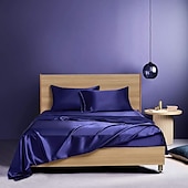cheap Sheets &amp; Pillowcase-4 Pieces Satin Sheet Sets Hotel Luxury Silky Bed Sheets Soft Premium Satin Sheets Wrinkle &amp; Fade Resistant Bedding Set Sheet Set, Include 1 Deep Pocket Fitted Sheet(12inch),1 Flat Sheet, 2 Pillowcases