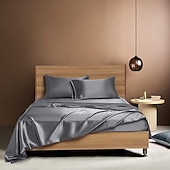 cheap Sheets &amp; Pillowcase-4 Pieces Satin Sheet Sets Hotel Luxury Silky Bed Sheets Soft Premium Satin Sheets Wrinkle &amp; Fade Resistant Bedding Set Sheet Set, Include 1 Deep Pocket Fitted Sheet(12inch),1 Flat Sheet, 2 Pillowcases