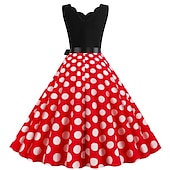 cheap Outfits-Polka Dots Retro Vintage 1950s A-Line Dress Swing Dress Flare Dress Polka Dot Women&#039;s Party / Evening Bachelorette Party Adults&#039; Dress Earrings Headband