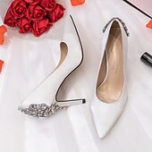tanie Formalny-damskie buty ślubne buty dla nowożeńców druhna sukienka biurowa eleganckie białe czerwone ciemnoniebieskie imitacje dżetów kryształowa satyna szpiczasty nosek buty na wysokim obcasie walentynki prezenty wesele rocznica