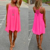 billige Sundresses-Dame Mini kjole Kjole med stropper Fritid Normal Ren farge Ermeløs lysende grønne Svart Hvit Oransje Sommer Vår