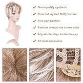 abordables perruque plus âgée-perruque courte en couches coupe lutin avec une frange synthétique racines sombres cheveux de remplacement complets moelleux pour les femmes blanches cendre blonde lowlight avec racine